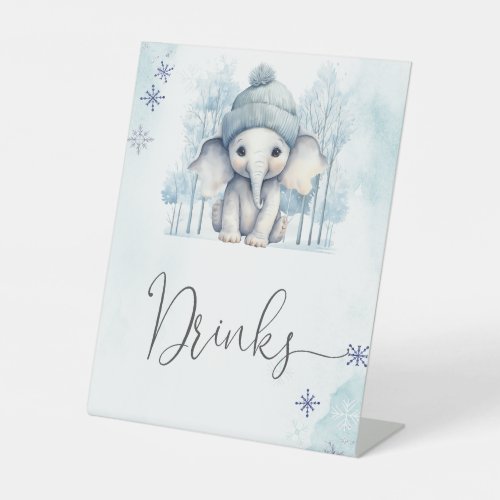 Winter Elephant Boy  Baby Shower Drinks Pedestal Sign