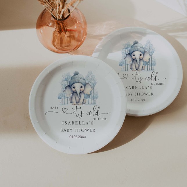  Winter Elephant Boy Baby Shower Paper Plates (Creator Uploaded)