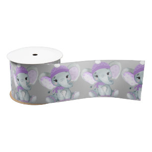 Winter Elephant purple girl Satin Ribbon Stool Bow