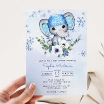 Winter Elephant Snowflake Baby Shower Invitation