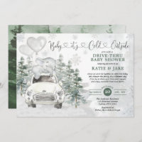 Winter Elephant Snowy Forest Drive By Baby Shower Invitation