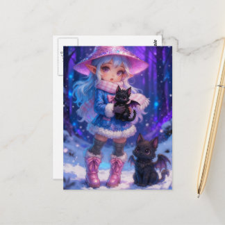 Winter Elf and Dragon Kitty Hybrids Postcard