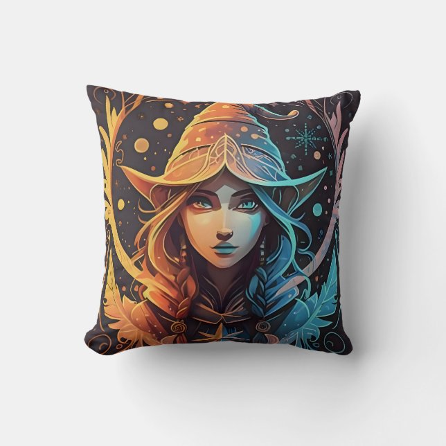 Winter Elf Whimsy: Beautiful Logo Style Design Throw Pillow (Front)