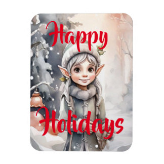 Winter Elf Wonderland Folded Holiday Card Magnet