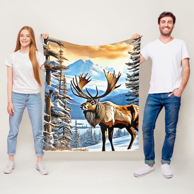 Winter Elk Majesty Design Fleece Blanket (In Situ)