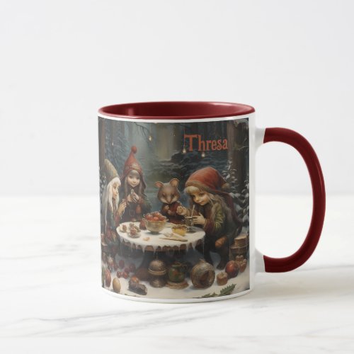 Winter Elves Tea with a Mouse Friend Add Name Gift Mug