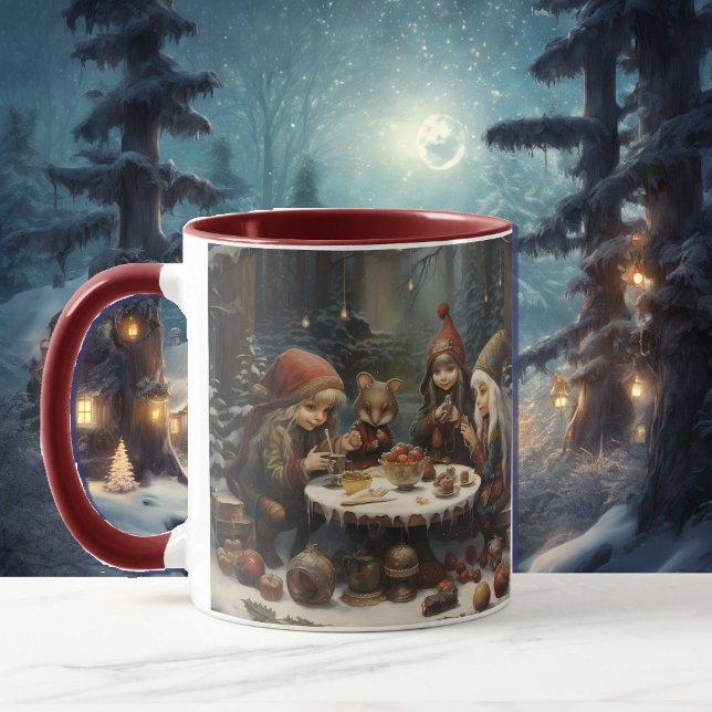 Winter Elves Tea with a Mouse Friend Add Name Gift Mug (Creator Uploaded)