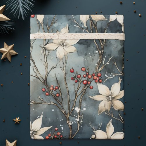 Winter Embrace White Poinsettia Christmas Wrapping Paper