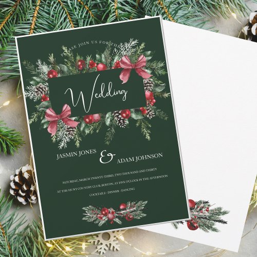 Winter Emerald Green Festive Christmas Wedding Invitation