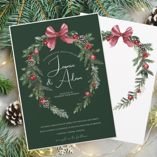 Winter Emerald Green Festive Christmas Wedding Invitation