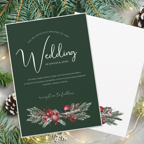 Winter Emerald Green Festive Christmas Wedding Invitation