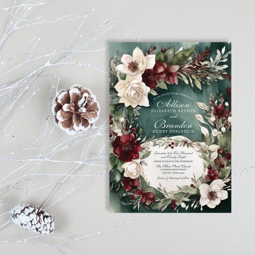 Winter Enchanting Watercolor Floral Wedding Invitation