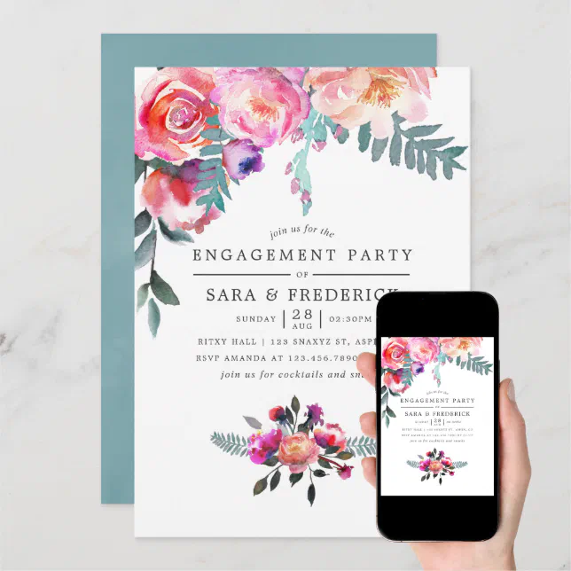 Winter Engagement Party Floral Invitation Zazzle