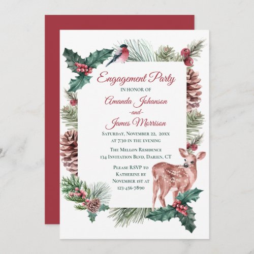 Winter Engagement Party Red Christmas Wedding Deer Invitation