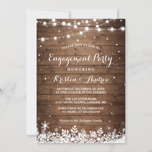 Winter Engagement Party Snowflakes String Lights Invitation