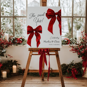 Winter Engagement She Said Yes Coquette Red Bow Foam Board