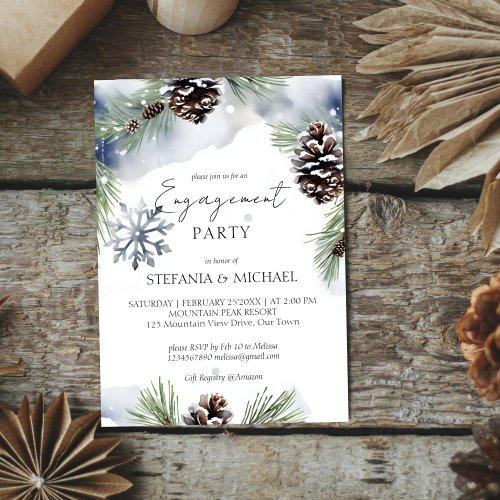 Winter engagement watercolor snowy pines template