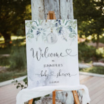 Winter eucalyptus blue baby shower welcome foam board