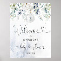 Winter eucalyptus blue baby shower welcome poster