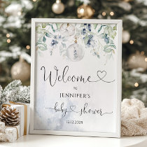 Winter eucalyptus blue baby shower welcome poster