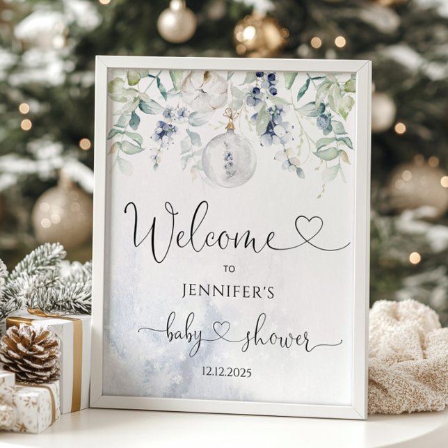Winter eucalyptus blue baby shower welcome poster (Creator Uploaded)