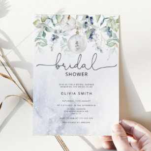 Winter eucalyptus bridal shower invitation