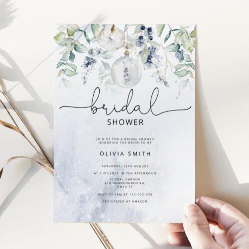 Winter eucalyptus bridal shower invitation