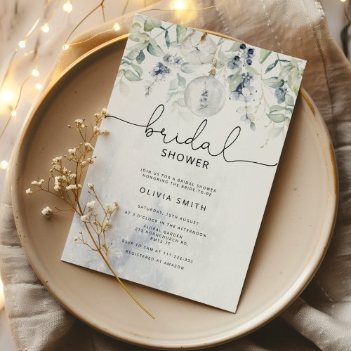 Winter eucalyptus bridal shower invitation