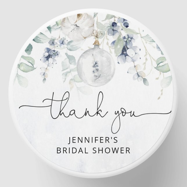 Winter eucalyptus bridal shower mini candle favors (Front)