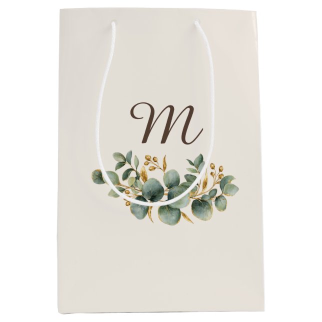 Winter Eucalyptus  Monogram Medium Gift Bag (Front)