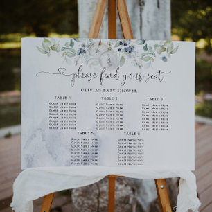 Winter eucalyptus wedding seating chart foam board