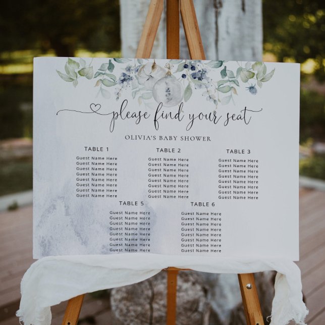 Winter eucalyptus wedding seating chart foam board (Creator Uploaded)