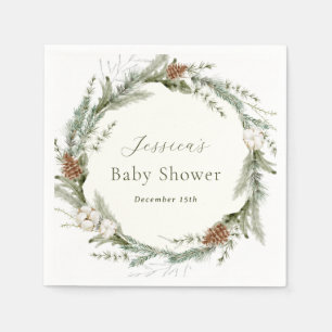 Winter Evergreen and Cotton Baby Shower  Napkins