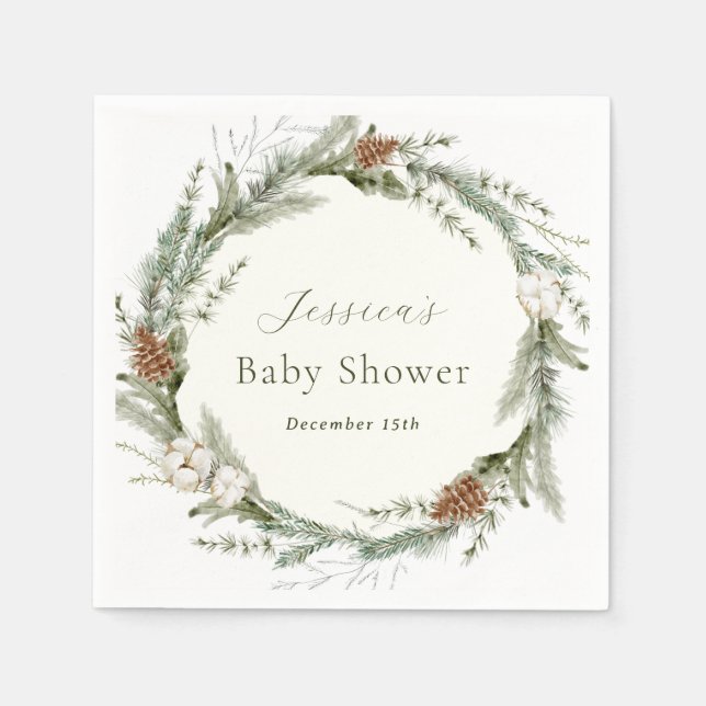 Winter Evergreen and Cotton Baby Shower  Napkins (Front)