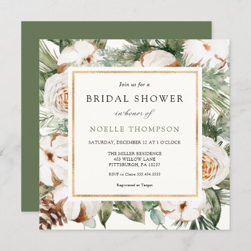 Winter Evergreen and Pine Bridal Shower Invitation