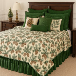 Winter Evergreen and Pine on White Duvet Cover