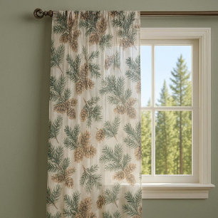 Winter Evergreen and Pine on White Sheer Curtains