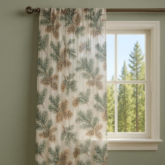 Winter Evergreen and Pine on White Sheer Curtains