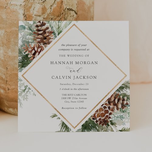 Winter Evergreen and Pine Wedding Invitation