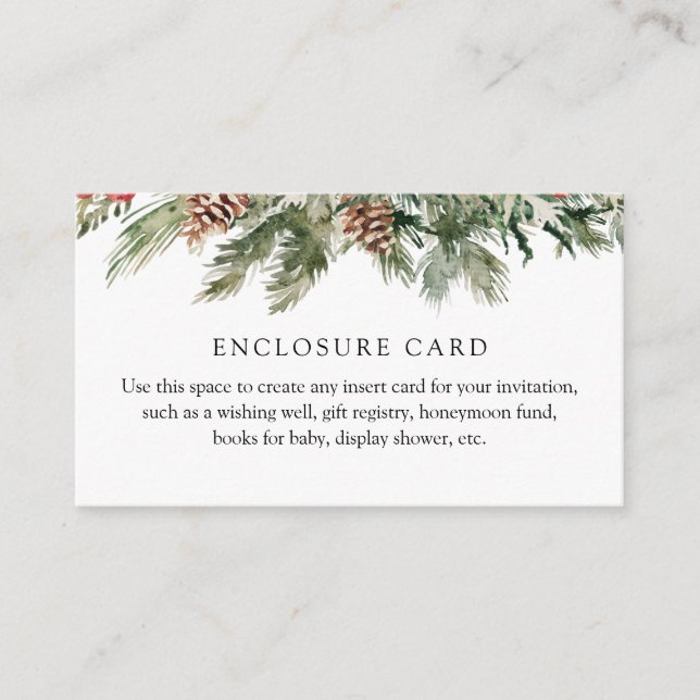 Winter Evergreen and Pinecone Custom Enclosure Card (Front)