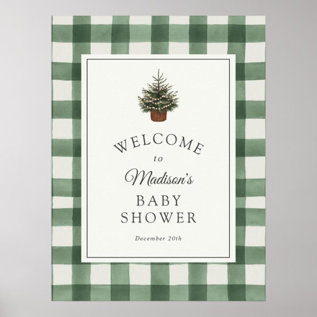 Winter Evergreen and Plaid Baby Shower Welcome Poster (Front)