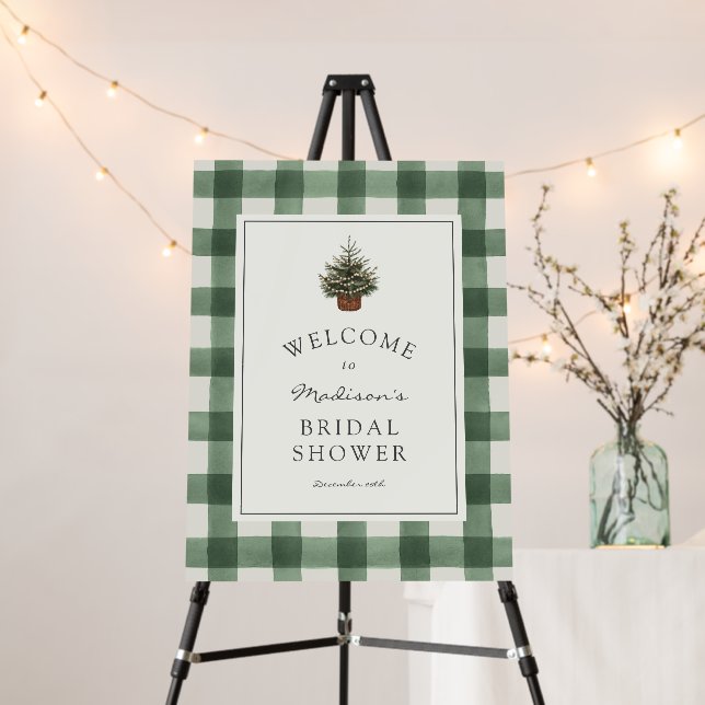 Winter Evergreen and Plaid Bridal Shower Welcome Foam Board (In Situ (Stand))