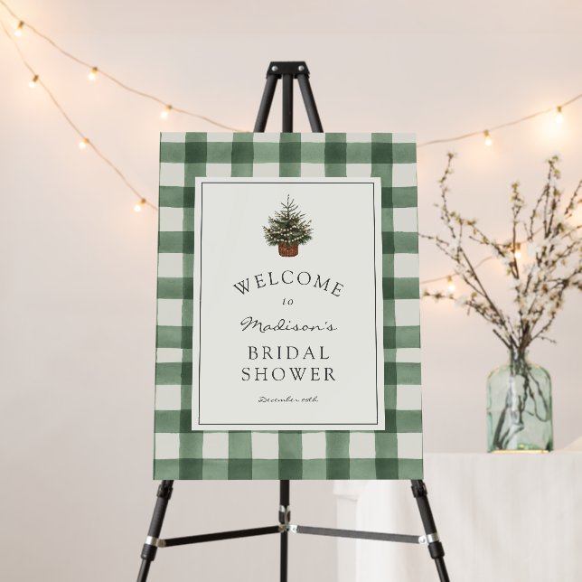 Winter Evergreen and Plaid Bridal Shower Welcome Foam Board (In Situ (Stand))