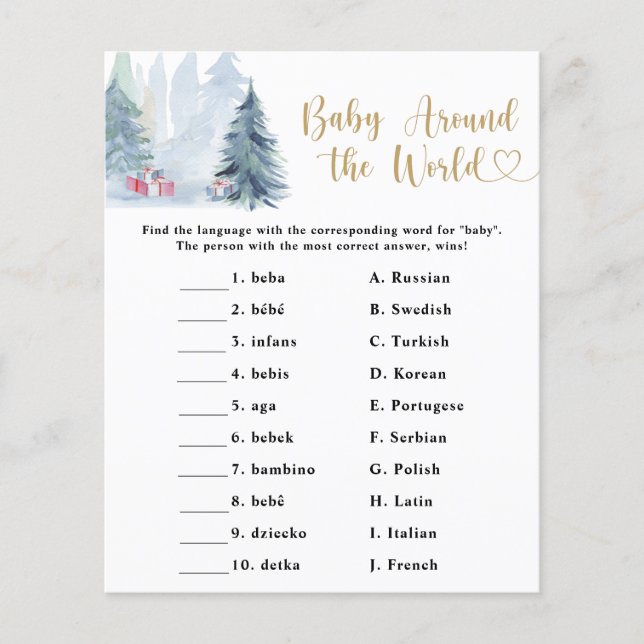 Winter evergreen - Baby around the world game (Front)