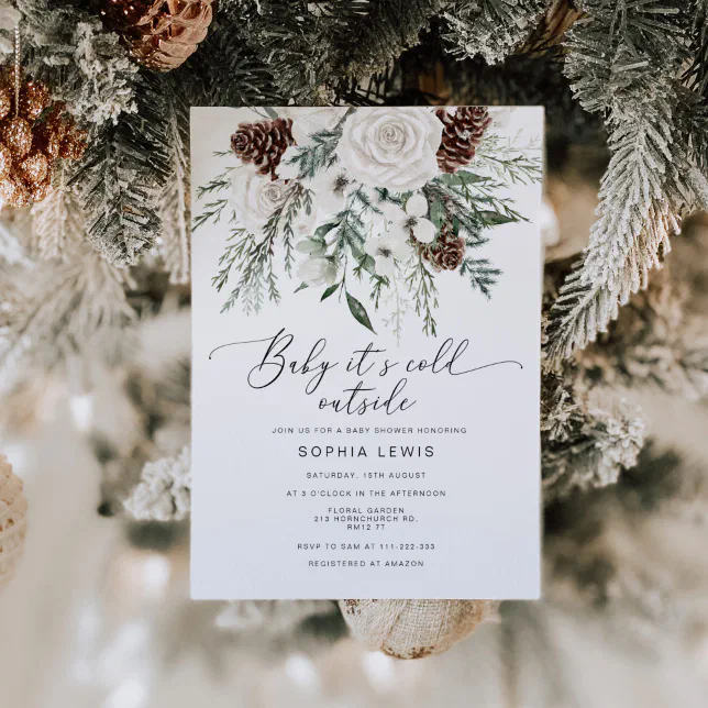 Winter evergreen baby its cold outside baby shower invitation Zazzle