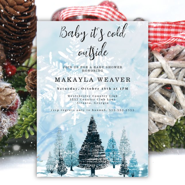 Winter evergreen baby its cold outside baby shower invitation (Creator Uploaded)