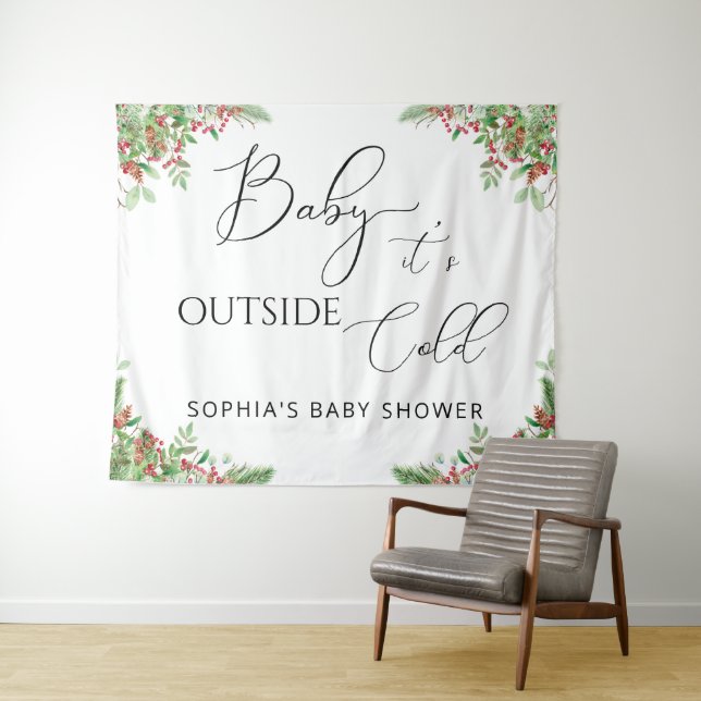 Winter evergreen Baby it's Cold Outside  Tapestry (In Situ (Horizontal))