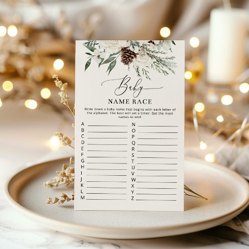 Winter evergreen baby name race baby shower game