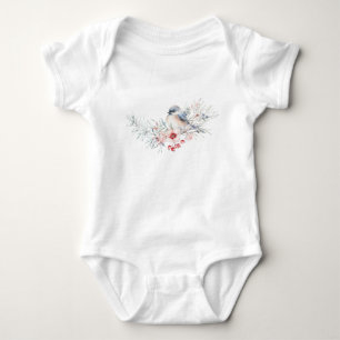 Winter evergreen bird  baby shower baby bodysuit