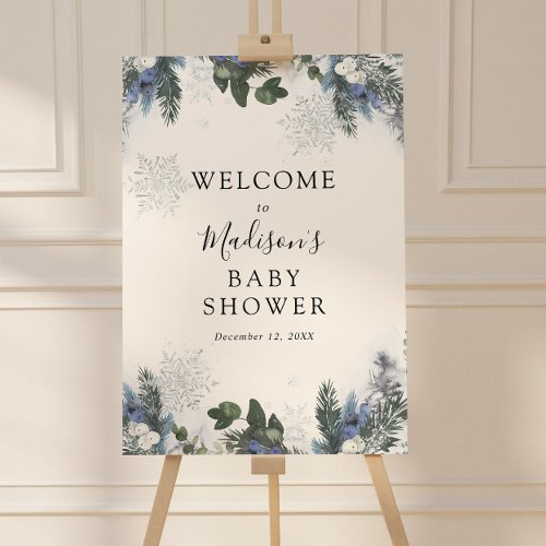 Winter Evergreen Blue Baby Shower Welcome Sign